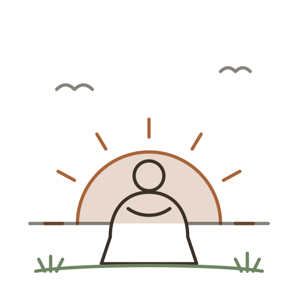 A calm figure seated before a rising sun
